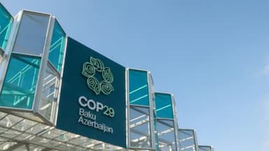 COP29 logo in Baku, Azerbaijan